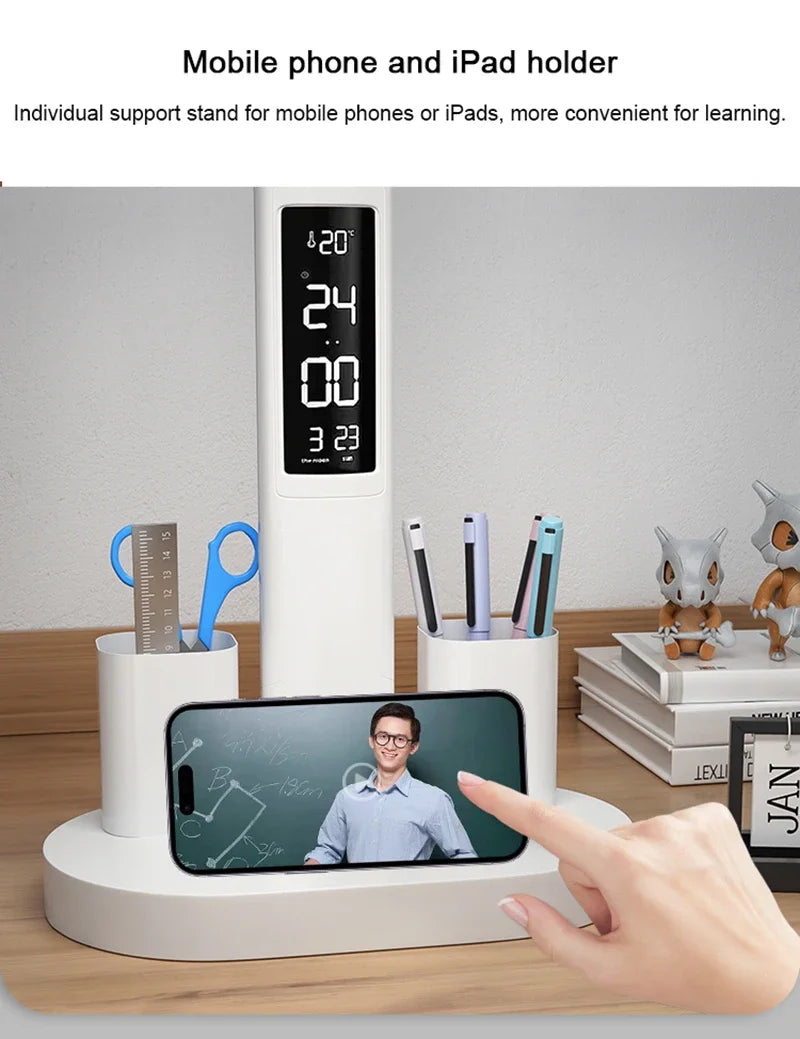 Clock LED Table Lamp USB Chargeable Dimmable Desk Lights Foldable Eye Protection Desktop Study desk  Reading  Night Light  LampS
