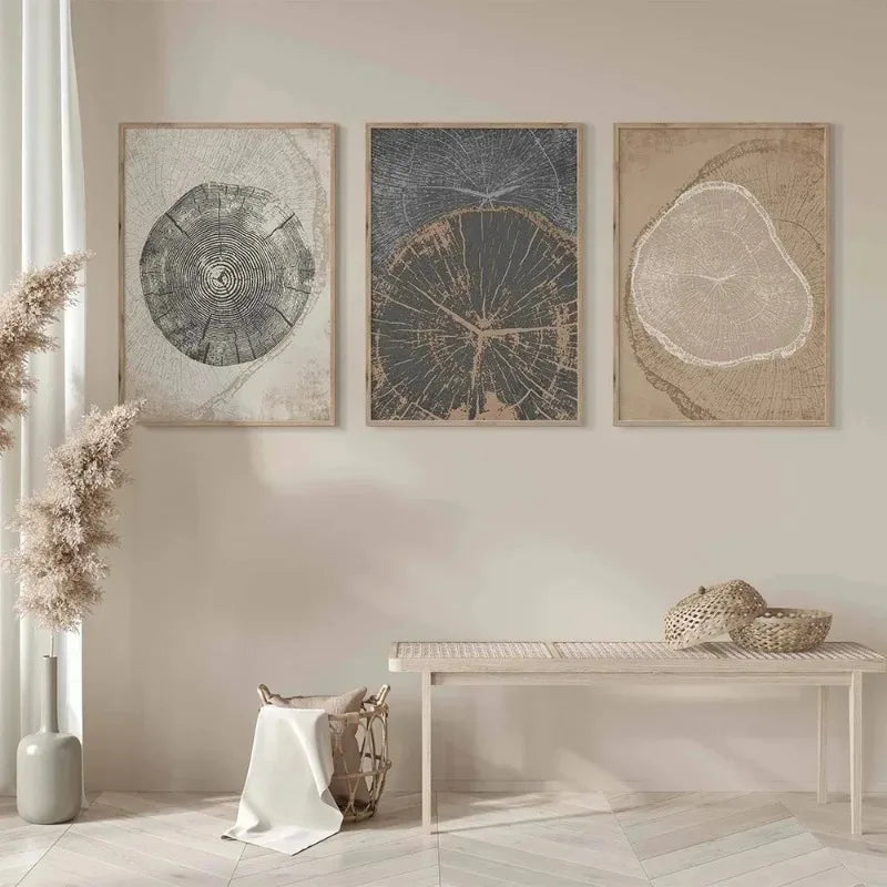 Beige Tree Rings Neutral Picture Home Decor Nordic Canvas Painting Wall Art Luxury Minimalist Print and Poster for Living Room