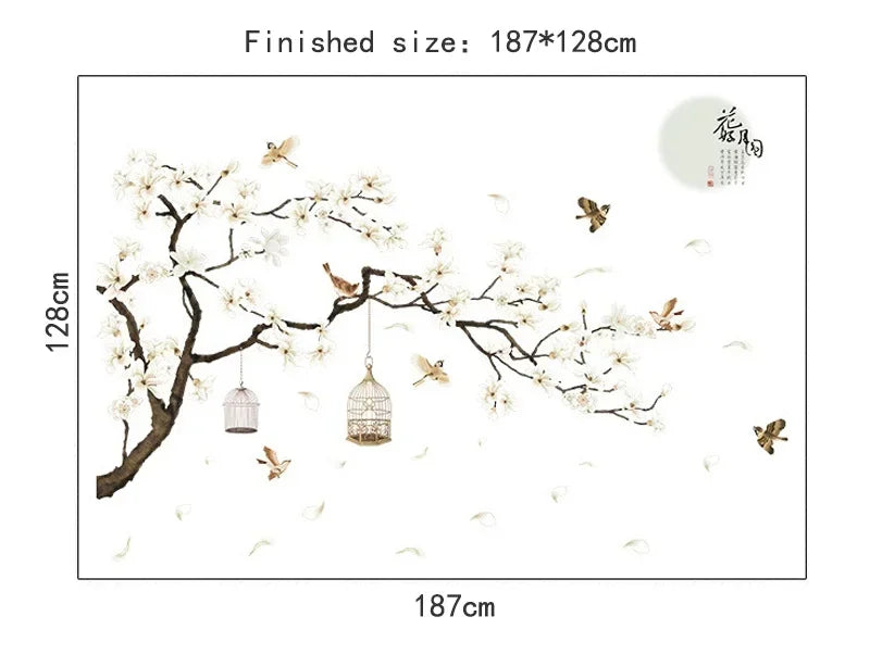 Tree Wall Sticker Bird Flower Home Decor Wallpaper for Living Room Bedroom DIY Vinyl Room Decor