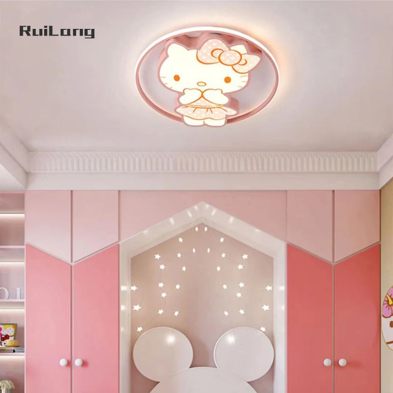 Kawaii Led Ceiling Lights For Kids Baby Room Decor Cute Kitty Ceiling Light Girl Room Lamp Pink Cartoon Cat Plafonnier Bedroom