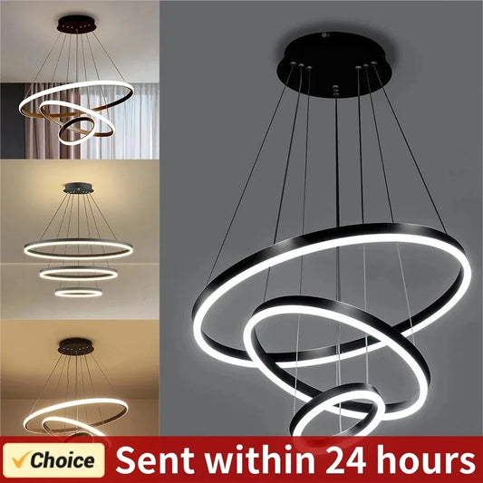 Simple Modern LED Pendant Chandelier High Brightness Decor Ornament for Living Room Dining Room Bedroom Adjustable Hanging Lamp