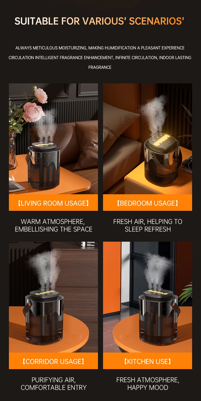 New Creative Humidifier Household Atomizer 3L Large Capacity Three Jet USB Silent Desktop Bedroom Dormitory Office Night Light