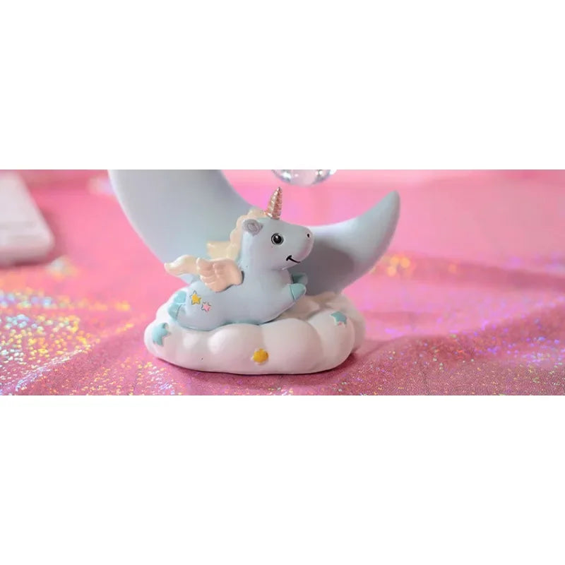Pink unicorn girl heart angel moon nightlight, students and girls creative home desktop decorative resin ornaments gifts.