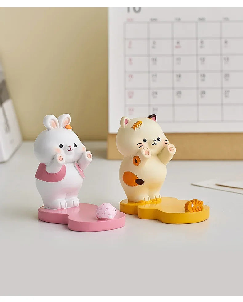 Home Decor Exquisite Kittens Figurines Miniatures Lovely Decor Ornaments Desktop Mobile Phone Bracket Office Desk Accessories