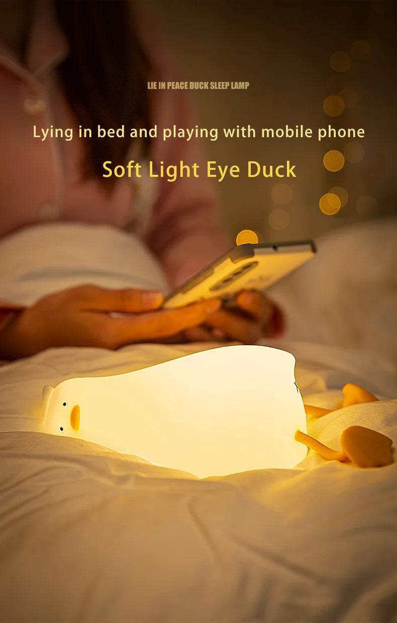 Duck Rechargeable LED Night Light Pat Silicone Lamp Bedside Cartoon Cute Children Nightlights for Home Room Decor Birthday Gift