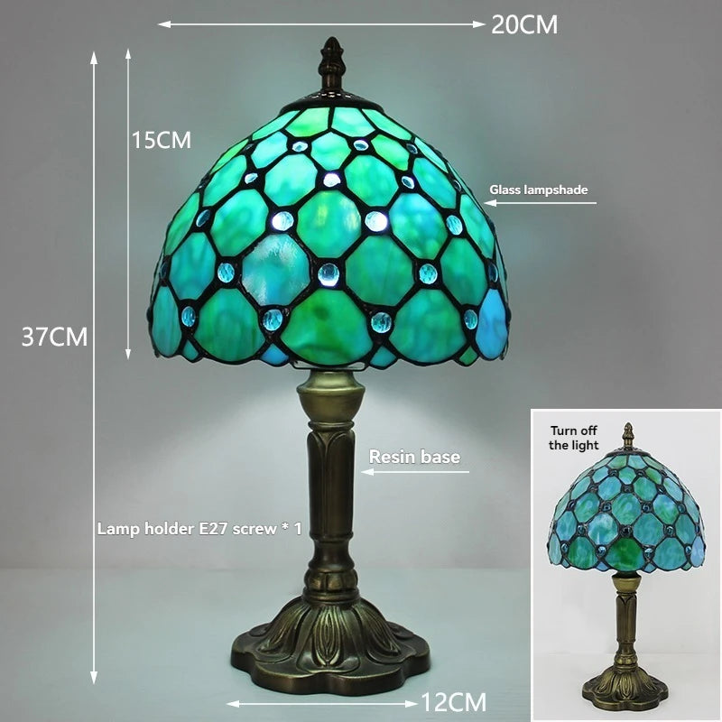 Tiffany Stained Glass Table Lamps Retro Mediterranean Bedside Table Lamp Light With Plug in Baroque Bedroom Table Lights