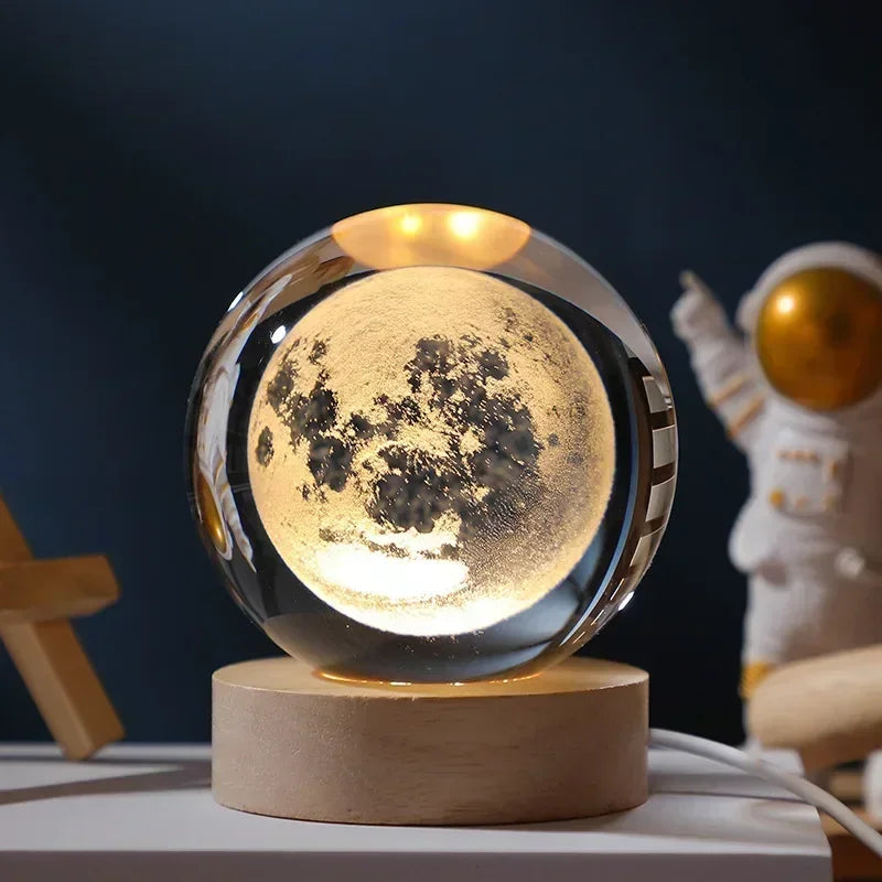 6/8cm 3D Crystal Ball Decoration 2024 Astronomy Solar System Planets Moon Astronaut LED Balls Home Snow Glass Globe Decorations