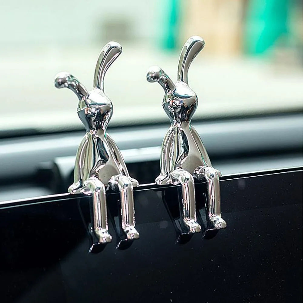 Cute Cartoon Long Eared Rabbit Figurines Electroplating Eco-friendly Plastic Rabbit Car Center Console Ornament Home Decor Gift