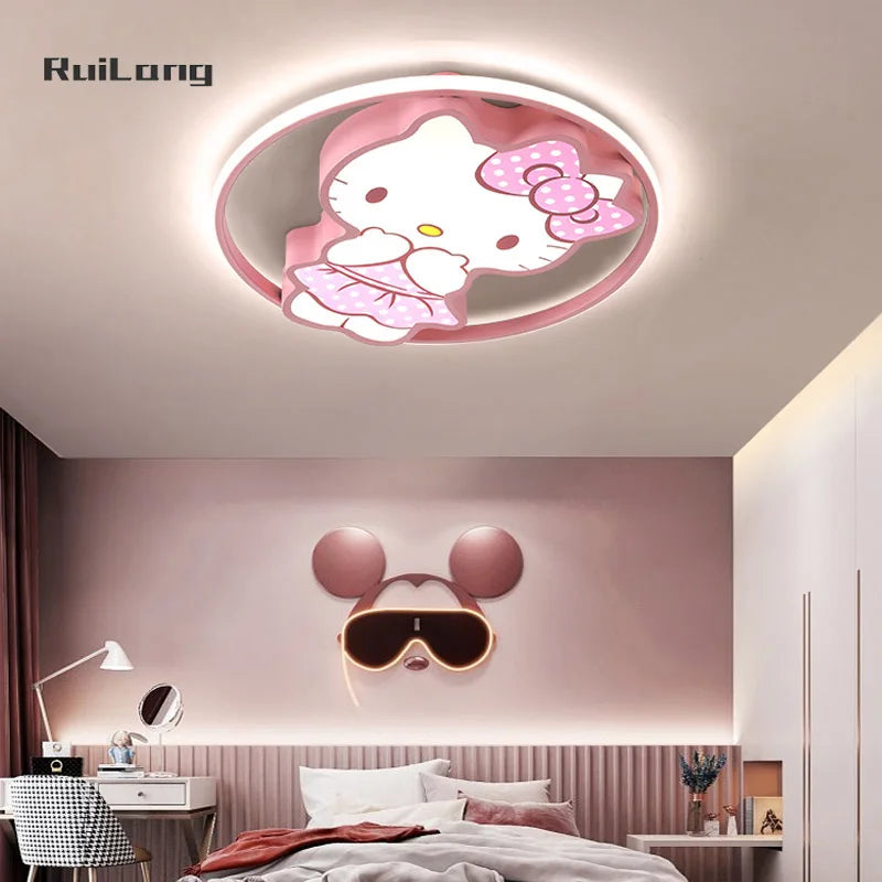Kawaii Led Ceiling Lights For Kids Baby Room Decor Cute Kitty Ceiling Light Girl Room Lamp Pink Cartoon Cat Plafonnier Bedroom