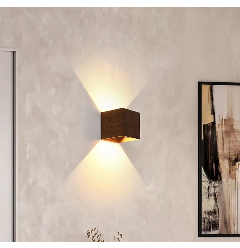 Imitation Wood Wall Light Led Up Down Bedside Japan Log Living Room Bedroom Wall Decor Lamp Wabi Sabi Walnut Corridor Sconce
