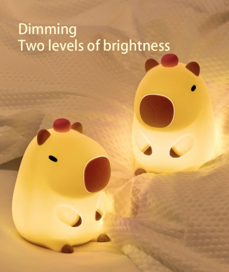Cute Cartoon Capybara Night Light Silicone Animal Lamp USB Rechargeable Timing Dimming Sleep Night Lamp for Children's Gifts