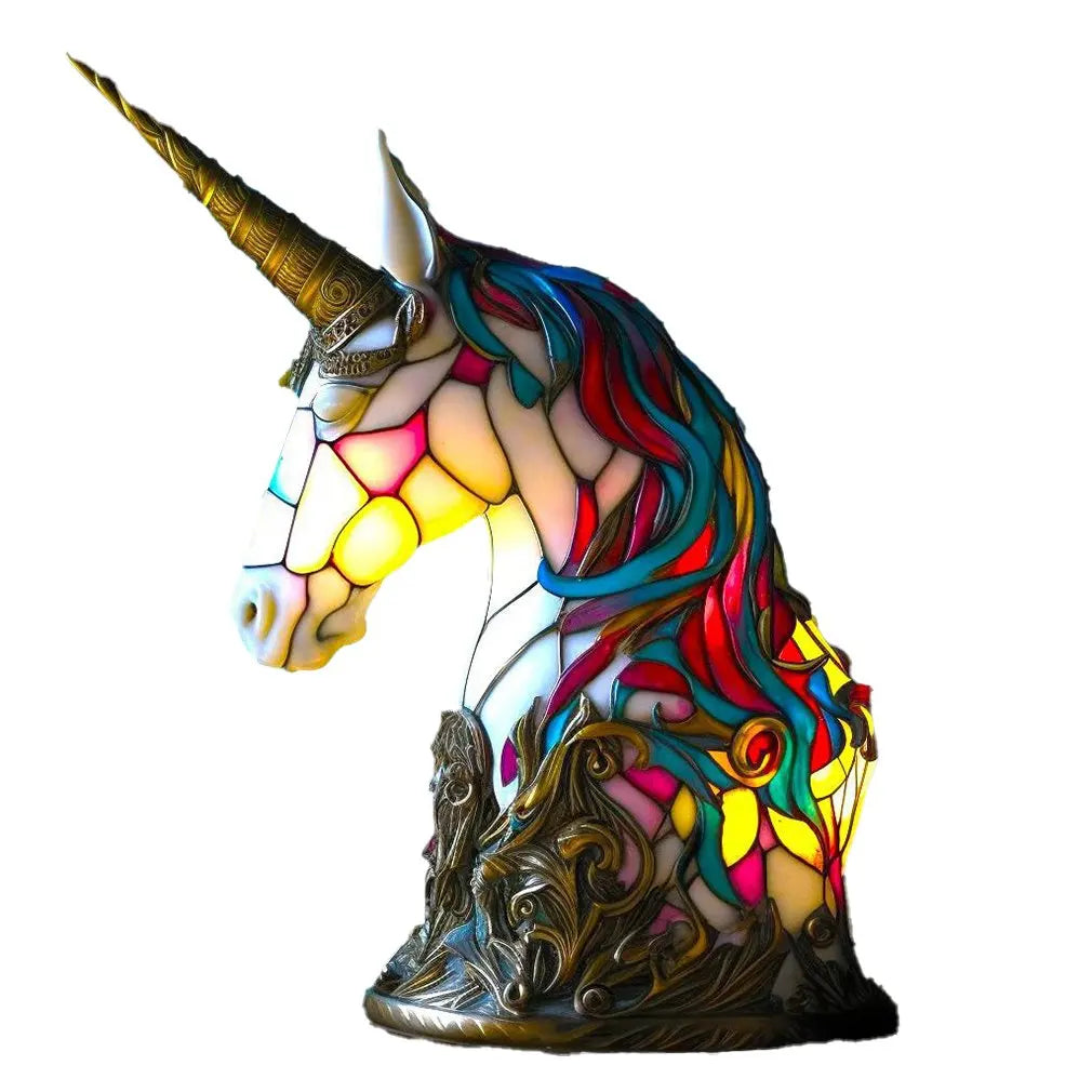Animal Table Lamp Series Lion Dolphin Wolf Stained Glass Bedside Light Owl Horse Rooster Elephant for Living Room Bedroom Office