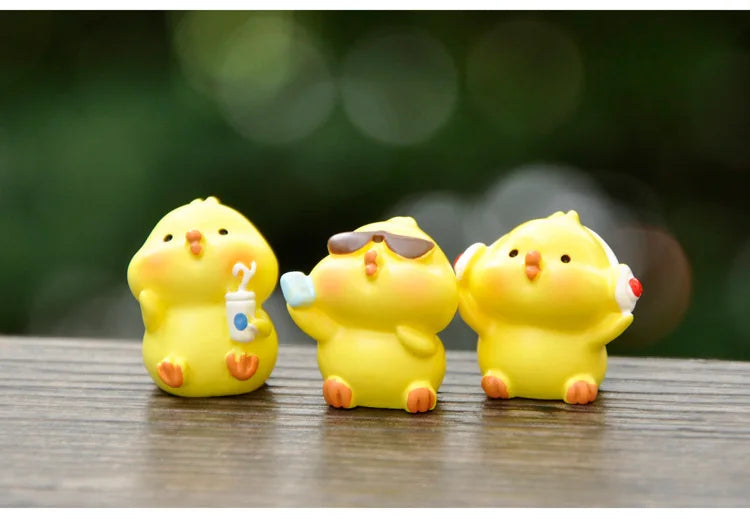 Figurines Miniatures Cute Yellow Chicken Animal Micro Landscape Ornaments For Home Decorations Room Decor Desk Accessories