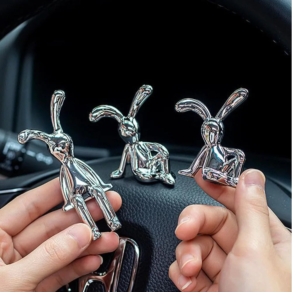 Cute Cartoon Long Eared Rabbit Figurines Electroplating Eco-friendly Plastic Rabbit Car Center Console Ornament Home Decor Gift