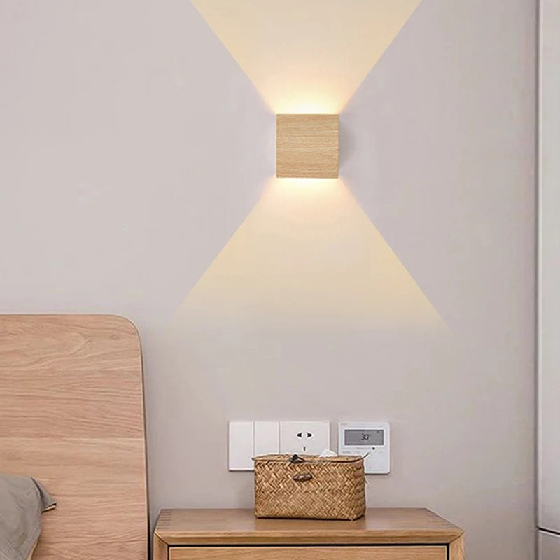 Nordic Wood Wall Lamp LED Original Wooden Walnut Square Room Decor Wall Sconce Bedroom Living Rooms Study Staircase Light Lustre