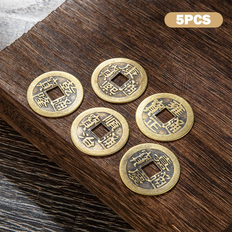 5Pcs Chinese Fortune Coins Feng Shui Coins Antique Fortune Luck Coins Ancient Chinese Dynasty Coin Hole Hanging Decor