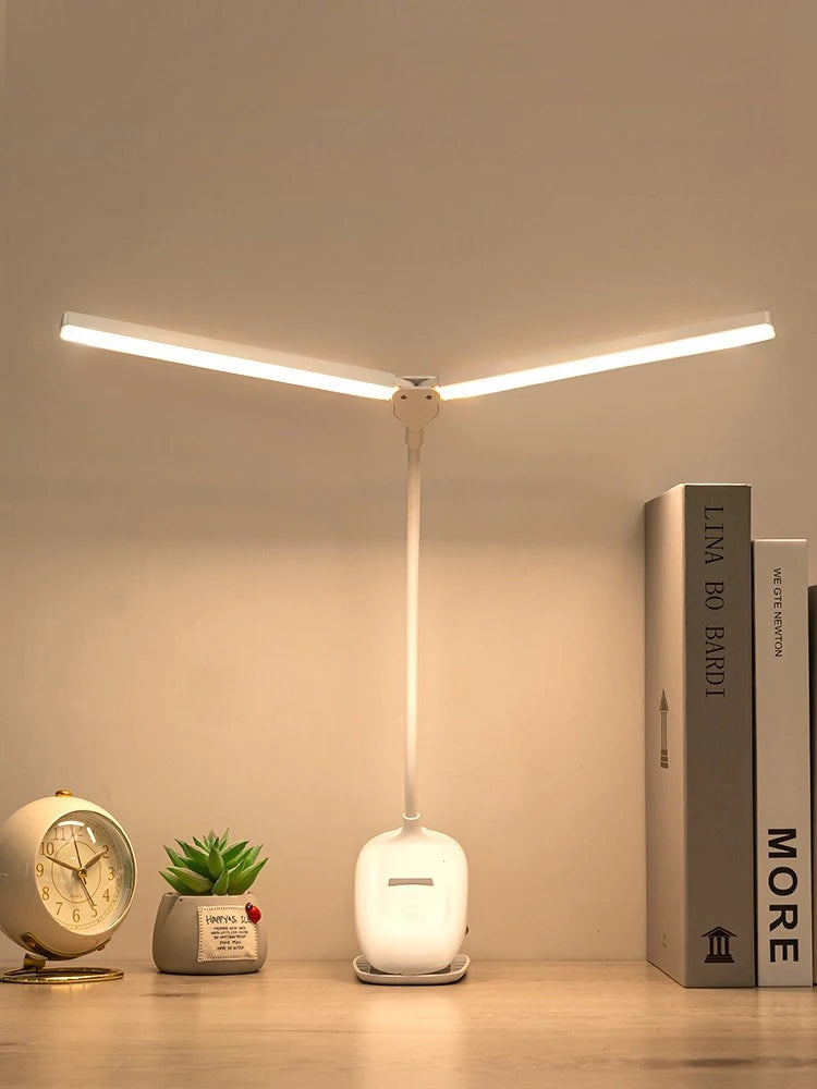 LED Double-headed Reading Table Lamp with Clip Touch Control Dimmable Light Eye Protection Mobile Phone Holder   Led Desk  Lamps