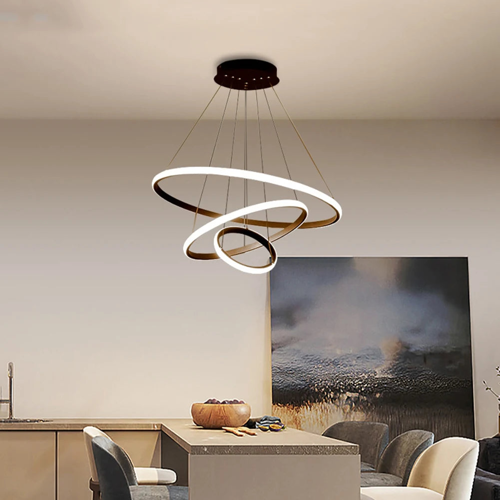 Simple Modern LED Pendant Chandelier High Brightness Decor Ornament for Living Room Dining Room Bedroom Adjustable Hanging Lamp