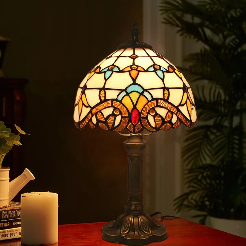 Tiffany Stained Glass Table Lamps Retro Mediterranean Bedside Table Lamp Light With Plug in Baroque Bedroom Table Lights