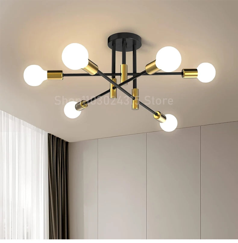 Simple Branch Ceiling Chandelier Modern Nordic E27 Black Gold LED Ceiling Light Restaurant Aisle Balcony Corridor Lighting