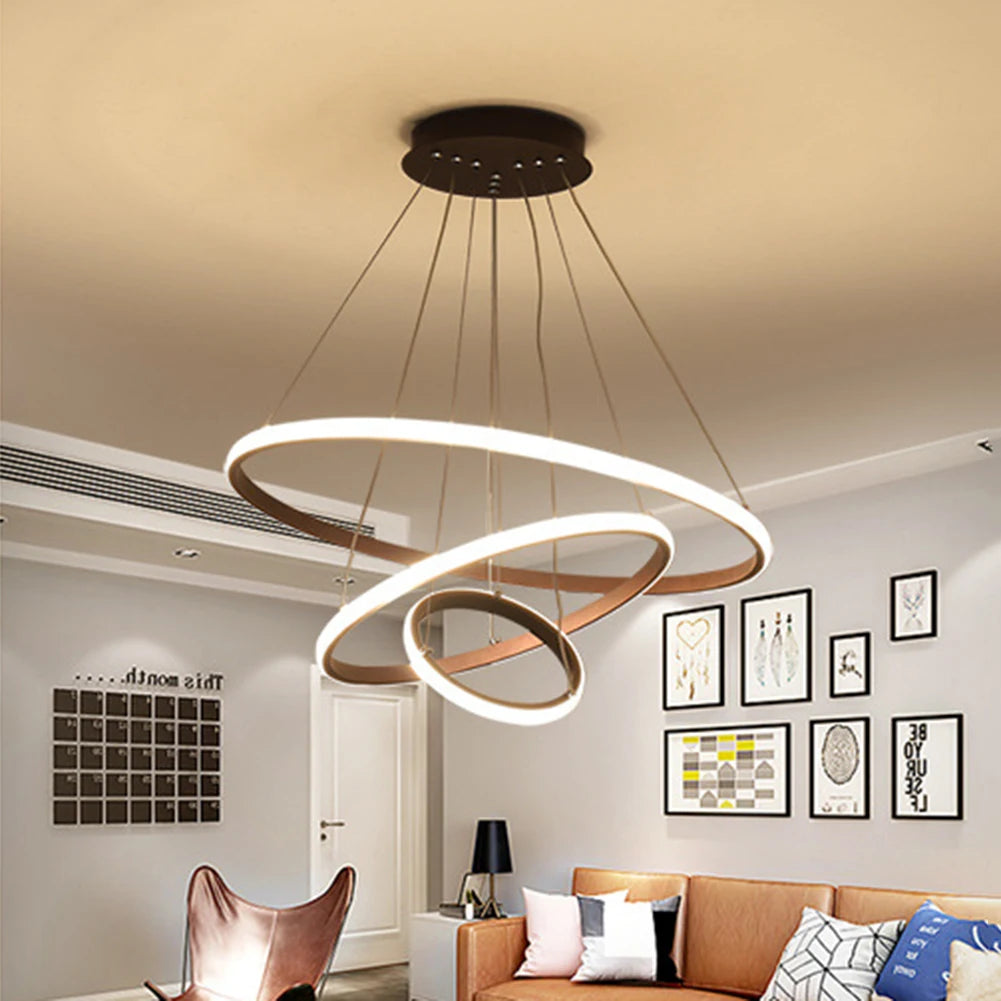 Simple Modern LED Pendant Chandelier High Brightness Decor Ornament for Living Room Dining Room Bedroom Adjustable Hanging Lamp