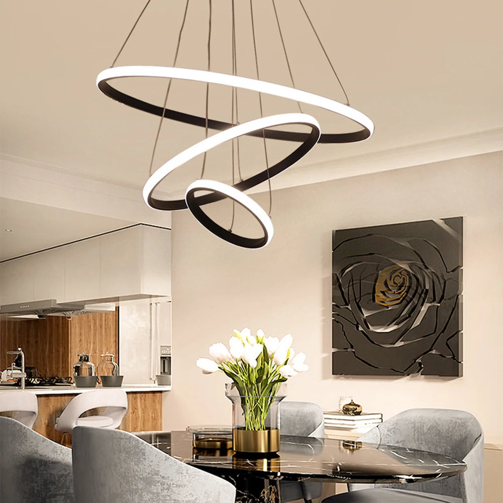 Simple Modern LED Pendant Chandelier High Brightness Decor Ornament for Living Room Dining Room Bedroom Adjustable Hanging Lamp