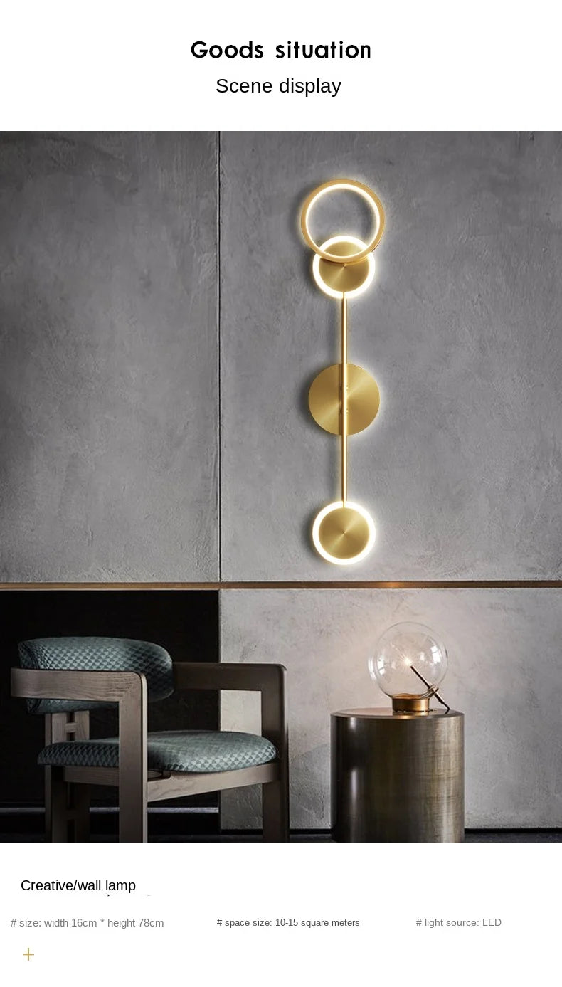 Modern Wall Sconce Light Fixture Indoor Lighting Bedside Lamp Led Home Decor Corridor Bedroom Living Room Acrylic Art Round gold