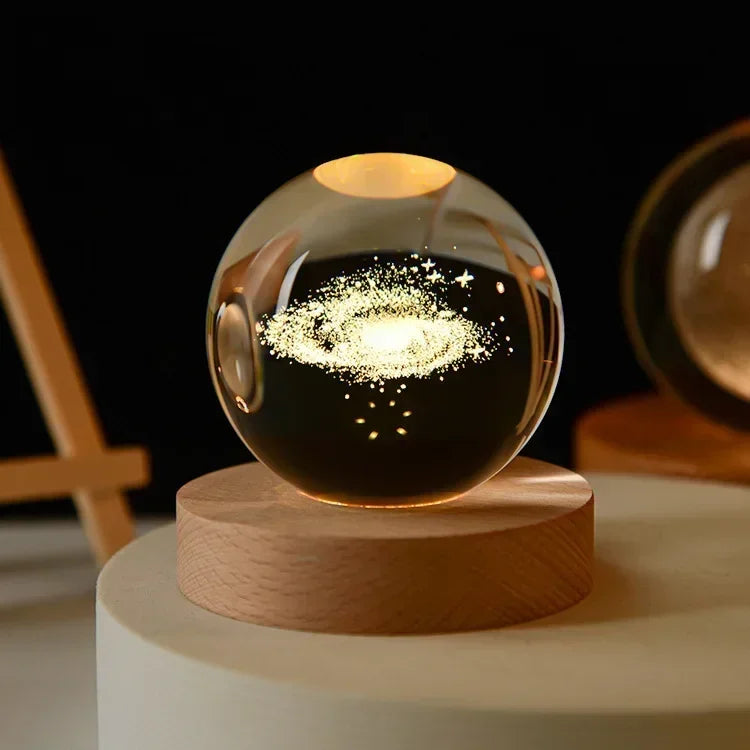 6/8cm 3D Crystal Ball Decoration 2024 Astronomy Solar System Planets Moon Astronaut LED Balls Home Snow Glass Globe Decorations