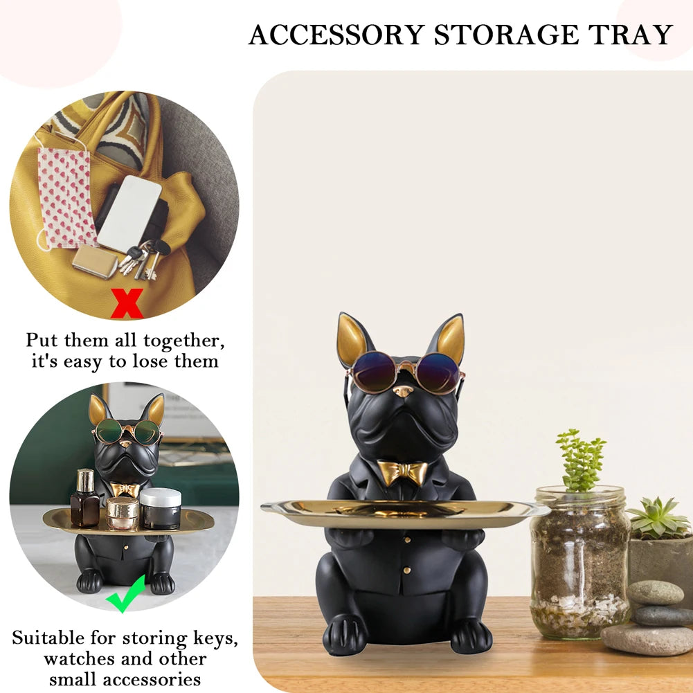 Bulldog Cool Sculpture Dog Ornament Butler Storage Box with Tray Nordic Table Decoration Resin Animal Sculpture Coin Piggy Bank