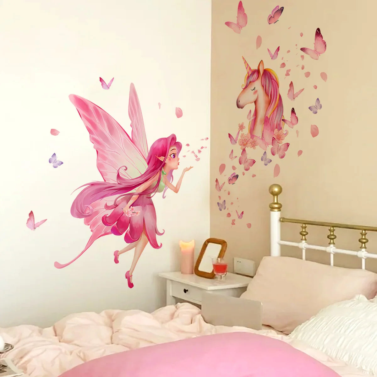 Decorative Vinyl Tile Child Wall Sticker For Baby Girl Room Decor Adhesive Wallpaper Bedroom Accessories Elf Unicorn Wall Decor