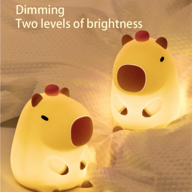 Cute Cartoon Capybara Night Light Silicone Animal Lamp USB Rechargeable Timing Dimming Sleep Night Lamp for Children's Gifts