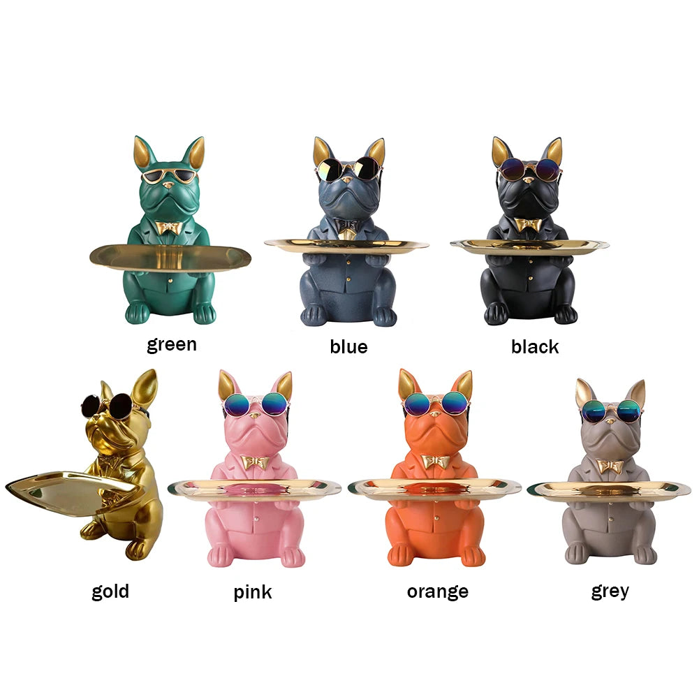 Bulldog Cool Sculpture Dog Ornament Butler Storage Box with Tray Nordic Table Decoration Resin Animal Sculpture Coin Piggy Bank