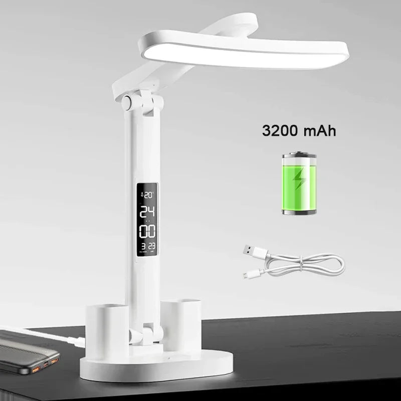 Clock LED Table Lamp USB Chargeable Dimmable Desk Lights Foldable Eye Protection Desktop Study desk  Reading  Night Light  LampS
