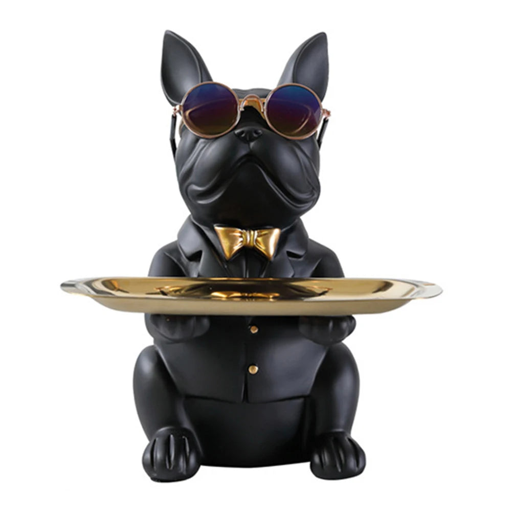 Bulldog Cool Sculpture Dog Ornament Butler Storage Box with Tray Nordic Table Decoration Resin Animal Sculpture Coin Piggy Bank