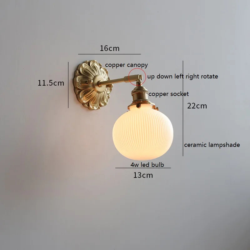 IWHD Smoke Gray Glass LED Wall Light Sconce Copper Arm Adjustable Bedroom Living Room Stair Beside Lamp Applique Murale Wandlamp