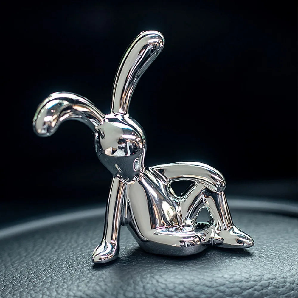 Cute Cartoon Long Eared Rabbit Figurines Electroplating Eco-friendly Plastic Rabbit Car Center Console Ornament Home Decor Gift