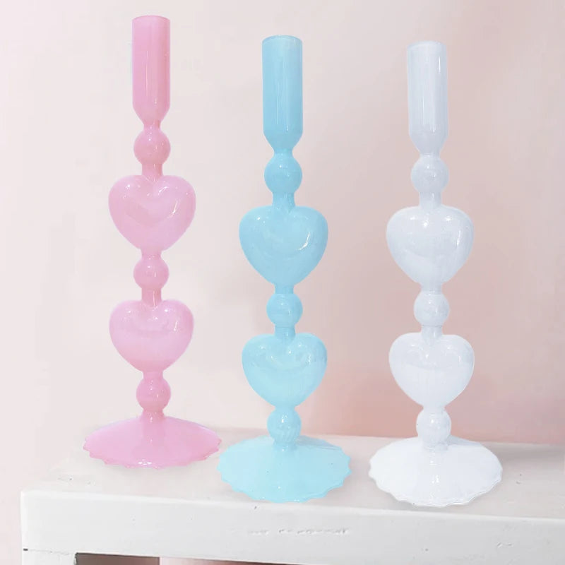 Valentine's Day Glass Vase Candlesticks Decoration Taper Candle Holders Red Heart Shape Candlesticks Home Decor Wedding Party