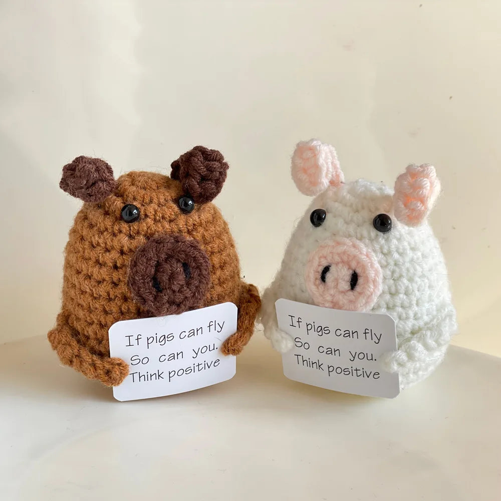 Crochet Positive Energy Bee Hand-woven Dolls Hug Pocket Handmade Knitting Doll With Card Desktop Ornament Gift Home Room Decor