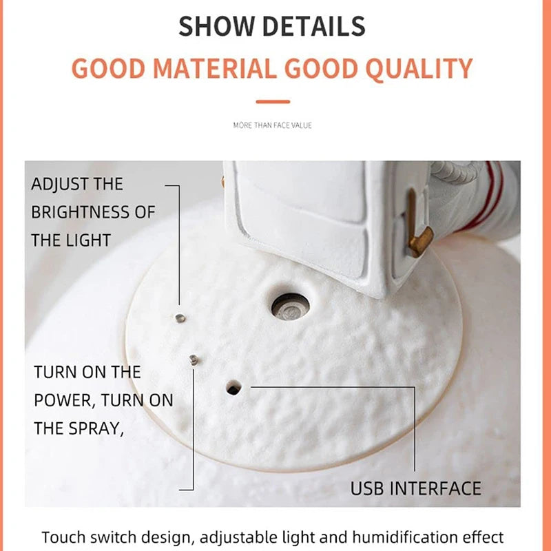 3D Print Moon Lamp Air Humidifier Astronaut Home Decor Resin Spaceman Miniature LED Touch Switch Night Light Cool Mist Purifier
