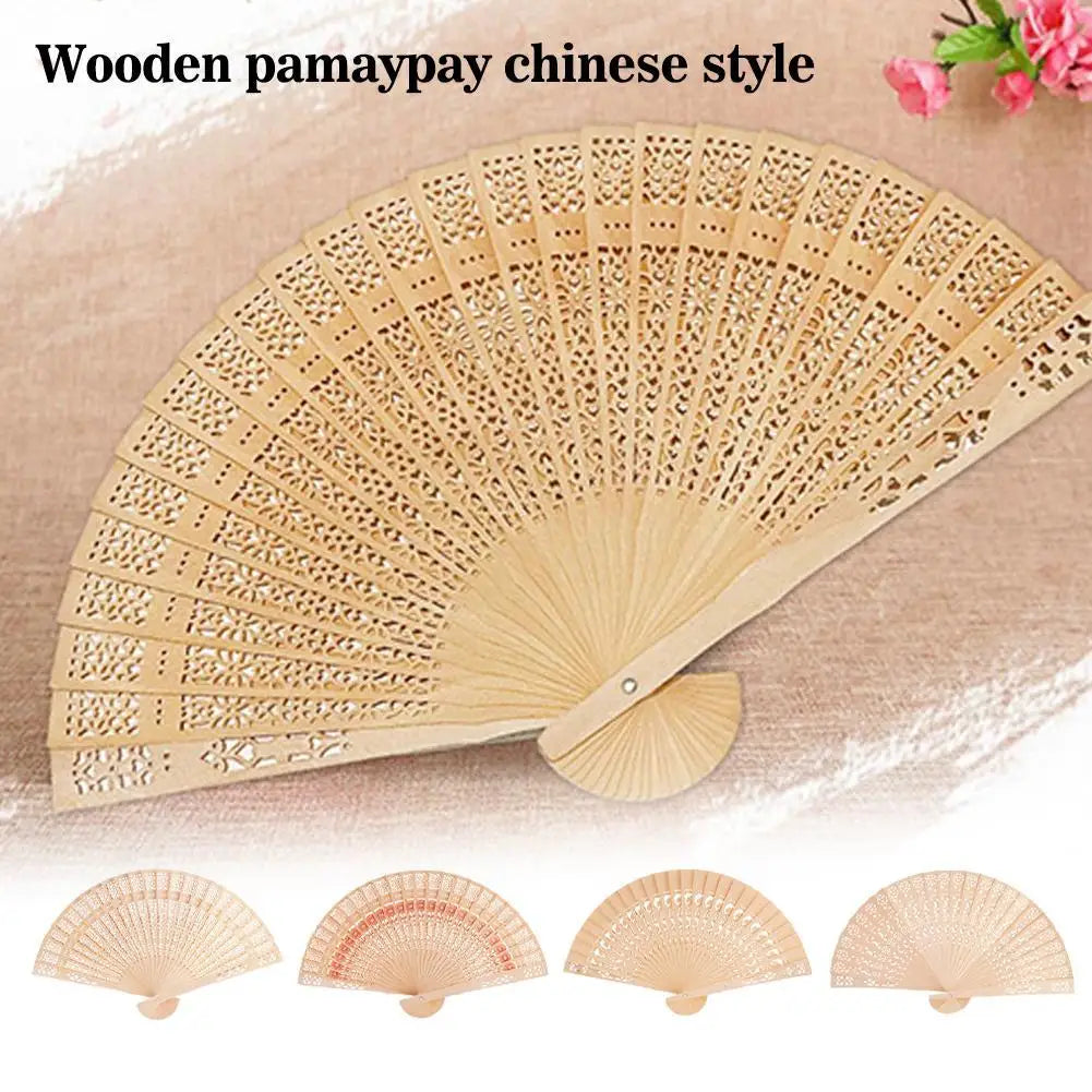 Full Flush Wooden Fan Sunflower Fan Hollow Folding Fan Wooden Sandalwood Fan Wedding Fan Home Decoration