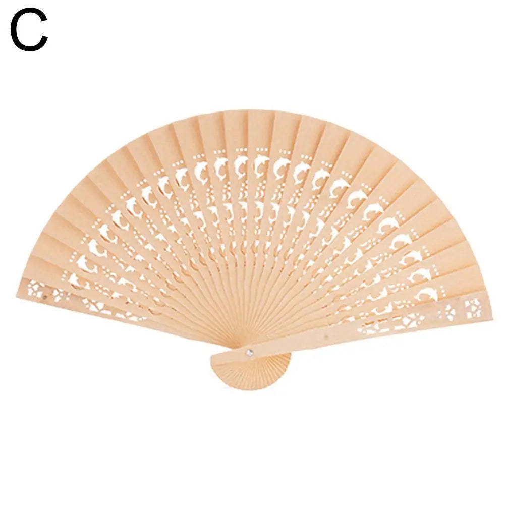 Full Flush Wooden Fan Sunflower Fan Hollow Folding Fan Wooden Sandalwood Fan Wedding Fan Home Decoration