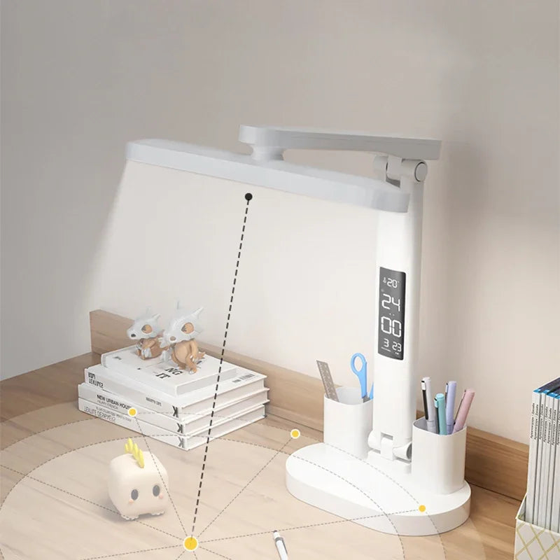 Clock LED Table Lamp USB Chargeable Dimmable Desk Lights Foldable Eye Protection Desktop Study desk  Reading  Night Light  LampS