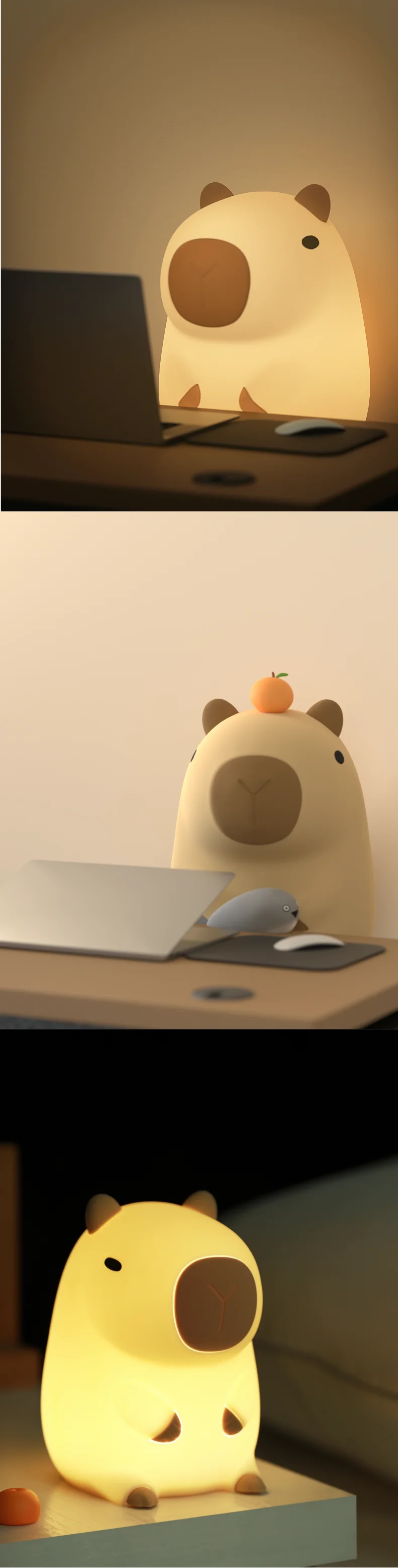 Cute Cartoon Capybara Night Light Silicone Animal Lamp USB Rechargeable Timing Dimming Sleep Night Lamp for Children's Gifts