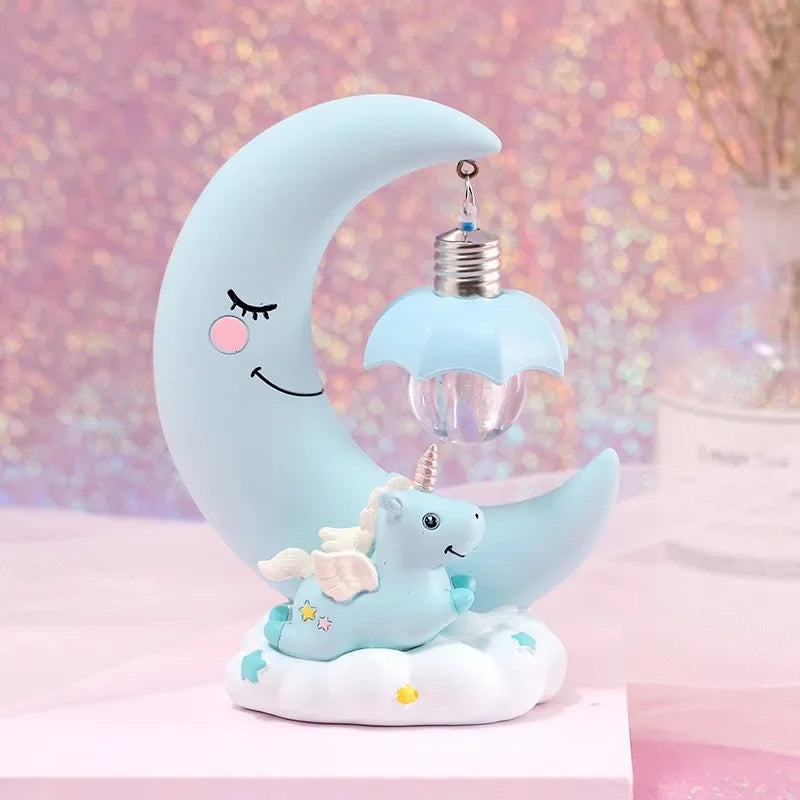 Pink unicorn girl heart angel moon nightlight, students and girls creative home desktop decorative resin ornaments gifts.
