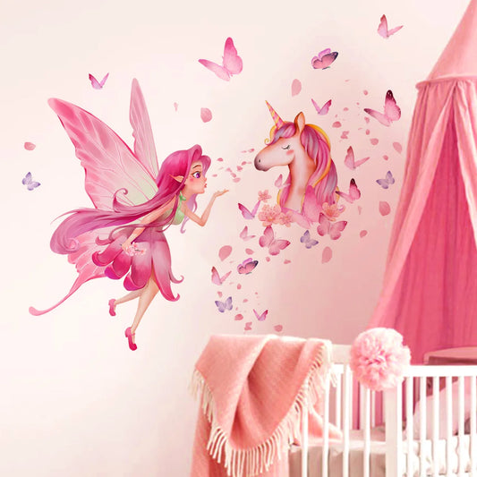 Decorative Vinyl Tile Child Wall Sticker For Baby Girl Room Decor Adhesive Wallpaper Bedroom Accessories Elf Unicorn Wall Decor