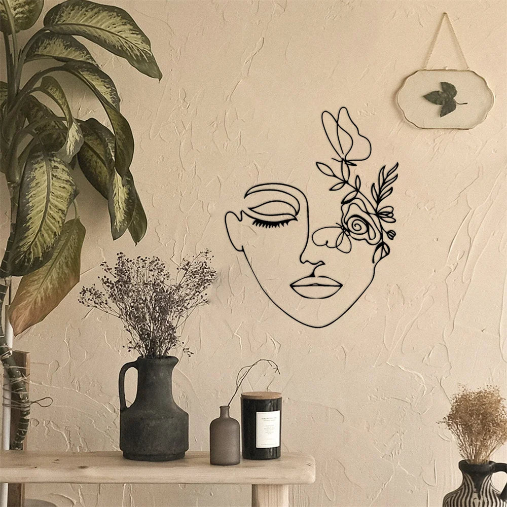 Minimalist Abstract Line Woman Metal Wall Art Decor Matte Black Wall Hanging Decor for Home Bedroom Living Room Wall Decoration