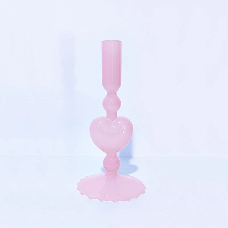 Valentine's Day Glass Vase Candlesticks Decoration Taper Candle Holders Red Heart Shape Candlesticks Home Decor Wedding Party