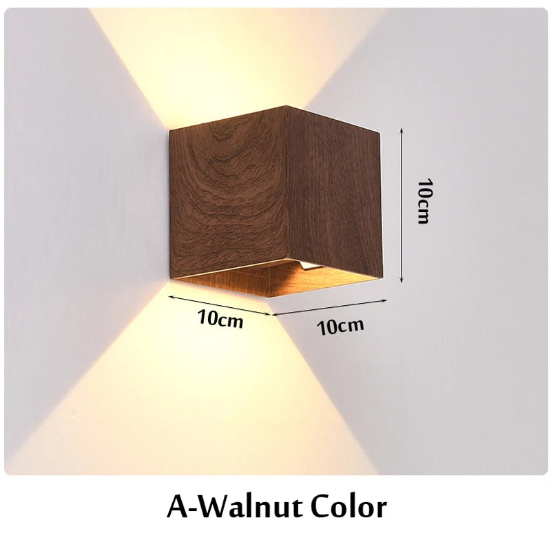 Imitation Wood Wall Light Led Up Down Bedside Japan Log Living Room Bedroom Wall Decor Lamp Wabi Sabi Walnut Corridor Sconce
