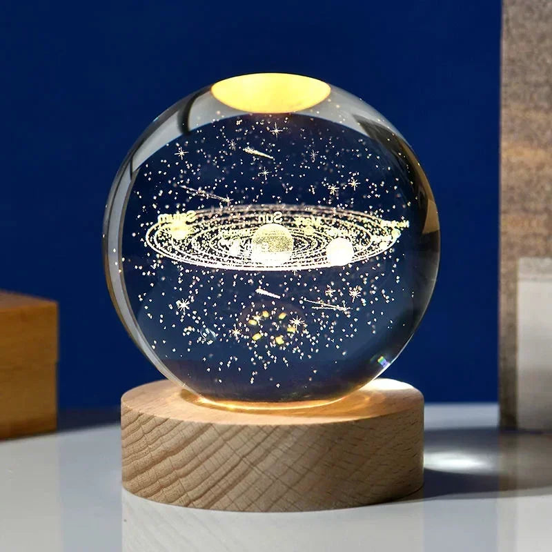 6/8cm 3D Crystal Ball Decoration 2024 Astronomy Solar System Planets Moon Astronaut LED Balls Home Snow Glass Globe Decorations