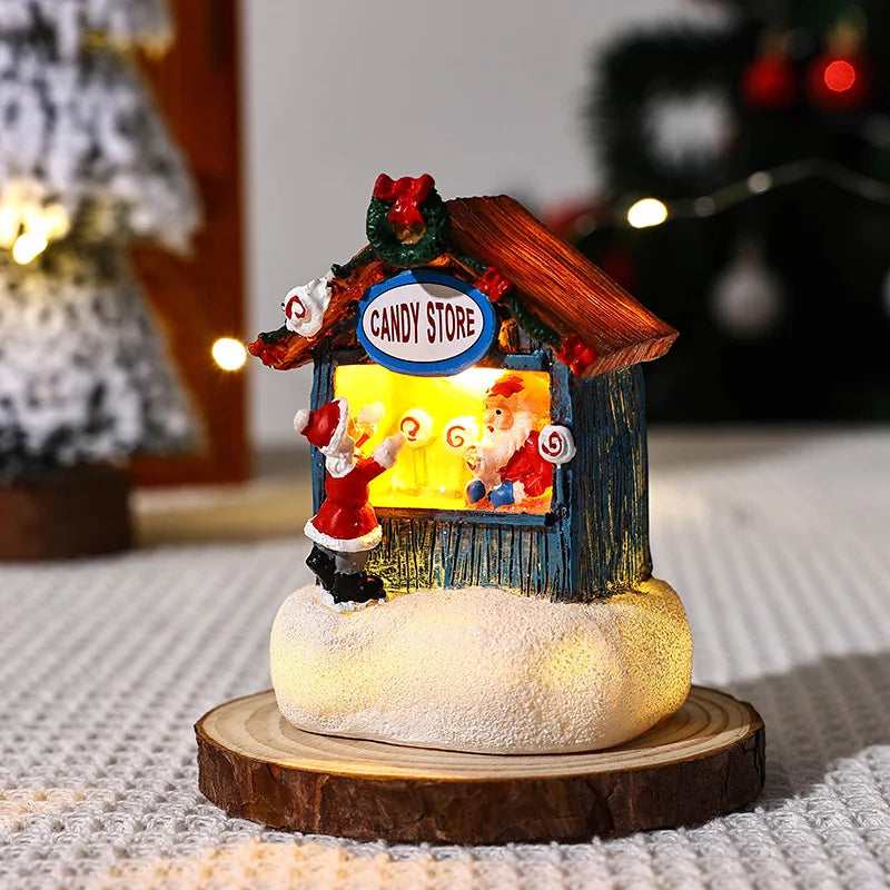 Christmas Gift Home Decoration Resin LED Micro-Landscape Santa Claus House Craft Ornament Newest Chirtmas Desktop Decoration